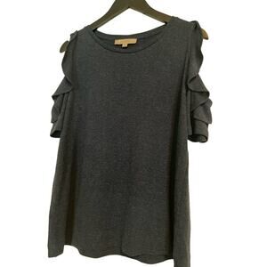 EUC Loft Blue Cold Shoulder Blouse with Ruffled Sleeves Size LG